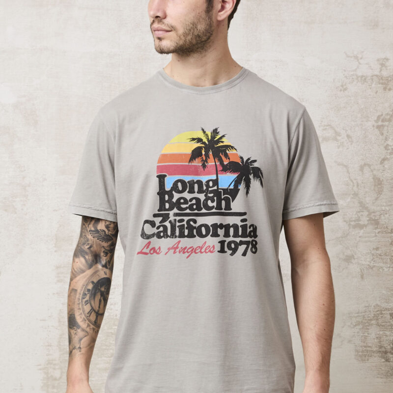 pvnk 1412 Men's Gray Long Beach Graphic T-Shirt - Casual & Stylish Tee