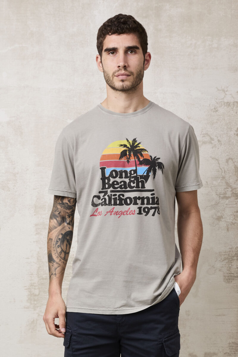 pvnk 1412 Men's Gray Long Beach Graphic T-Shirt - Casual & Stylish Tee - Image 2
