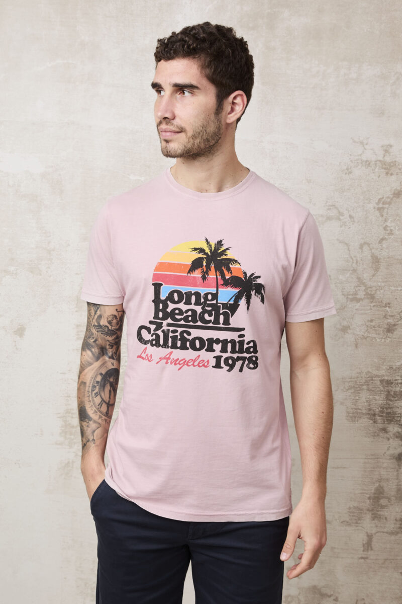 pvnk 1413 Men's Pink Long Beach Graphic T-Shirt - Trendy & Comfortable Tee - Image 2