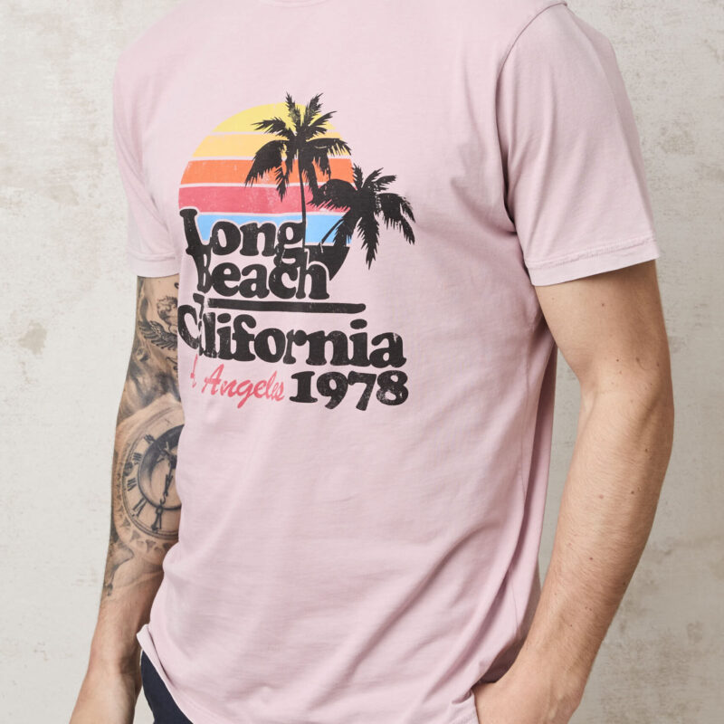 pvnk 1413 Men's Pink Long Beach Graphic T-Shirt - Trendy & Comfortable Tee