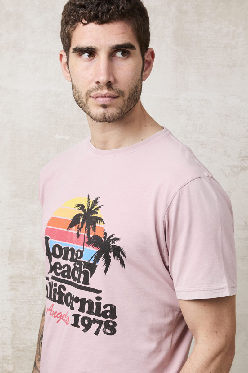 pvnk 1413 Men's Pink Long Beach Graphic T-Shirt - Trendy & Comfortable Tee - Image 5