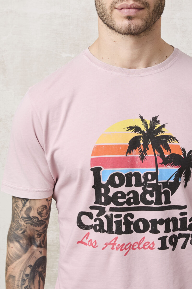 pvnk 1413 Men's Pink Long Beach Graphic T-Shirt - Trendy & Comfortable Tee - Image 6