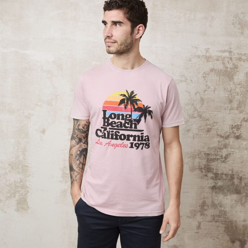 pvnk 1413 Men's Pink Long Beach Graphic T-Shirt - Trendy & Comfortable Tee - Image 7