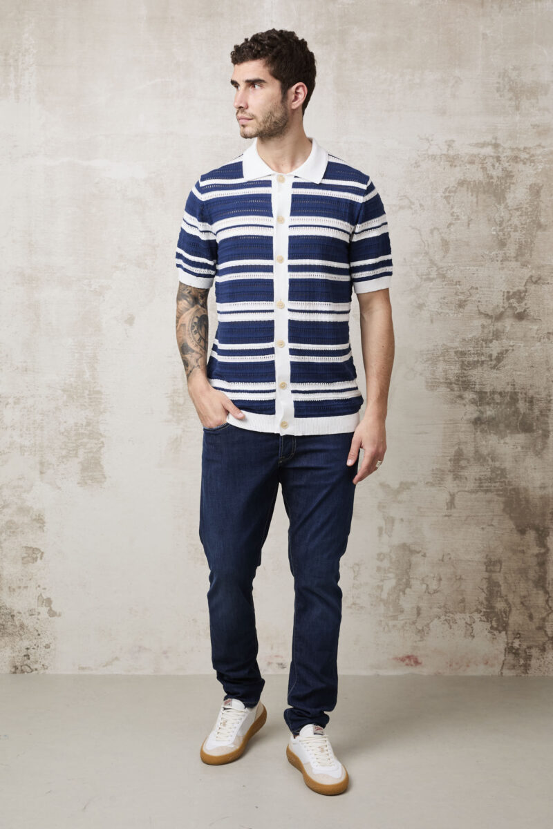 pvnk 1496 Men's Blue Striped Cardigan - Stylish & Comfortable Knitwear - Image 2