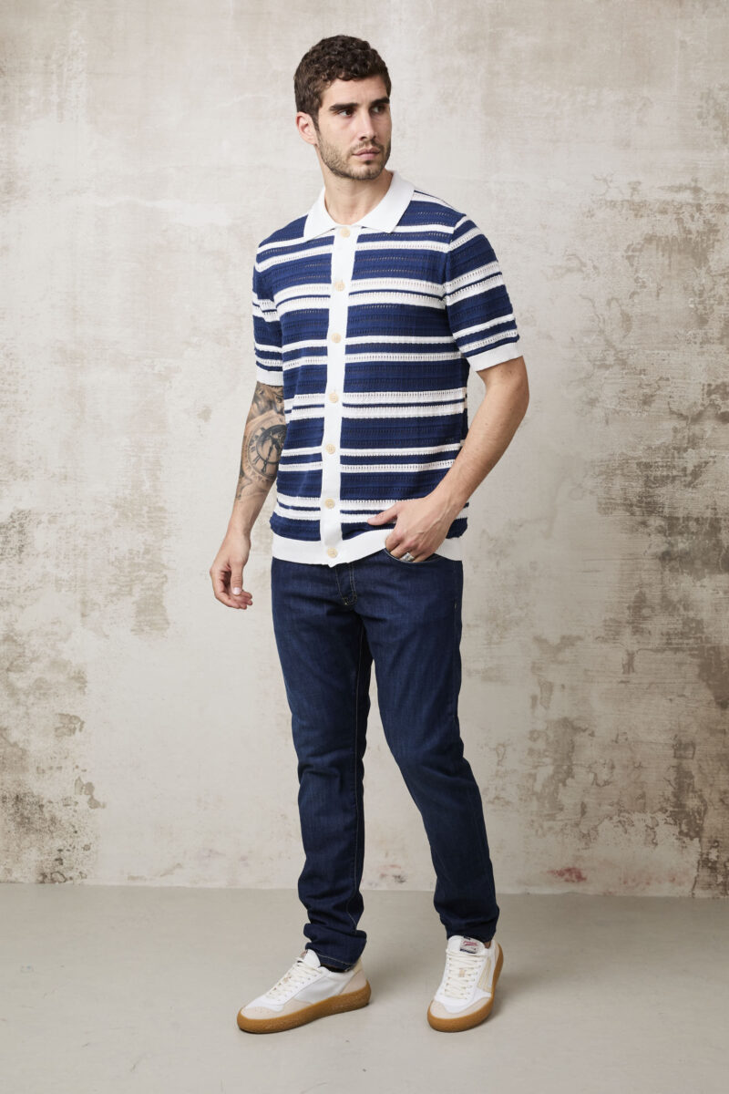 pvnk 1496 Men's Blue Striped Cardigan - Stylish & Comfortable Knitwear