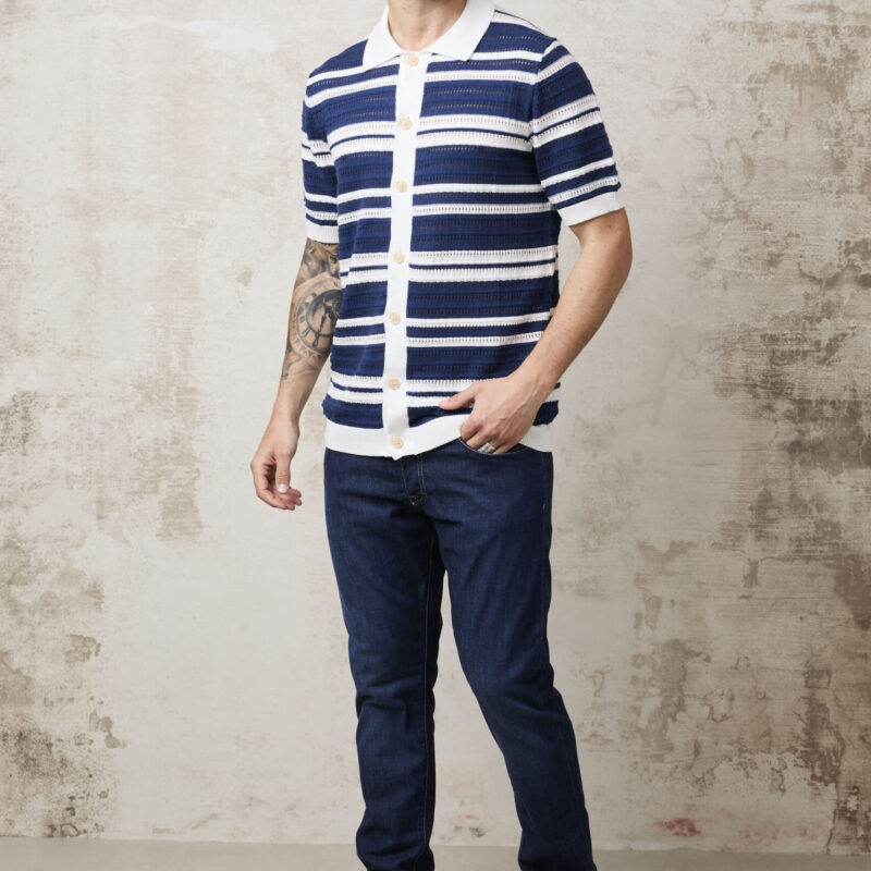 pvnk 1496 Men's Blue Striped Cardigan - Stylish & Comfortable Knitwear