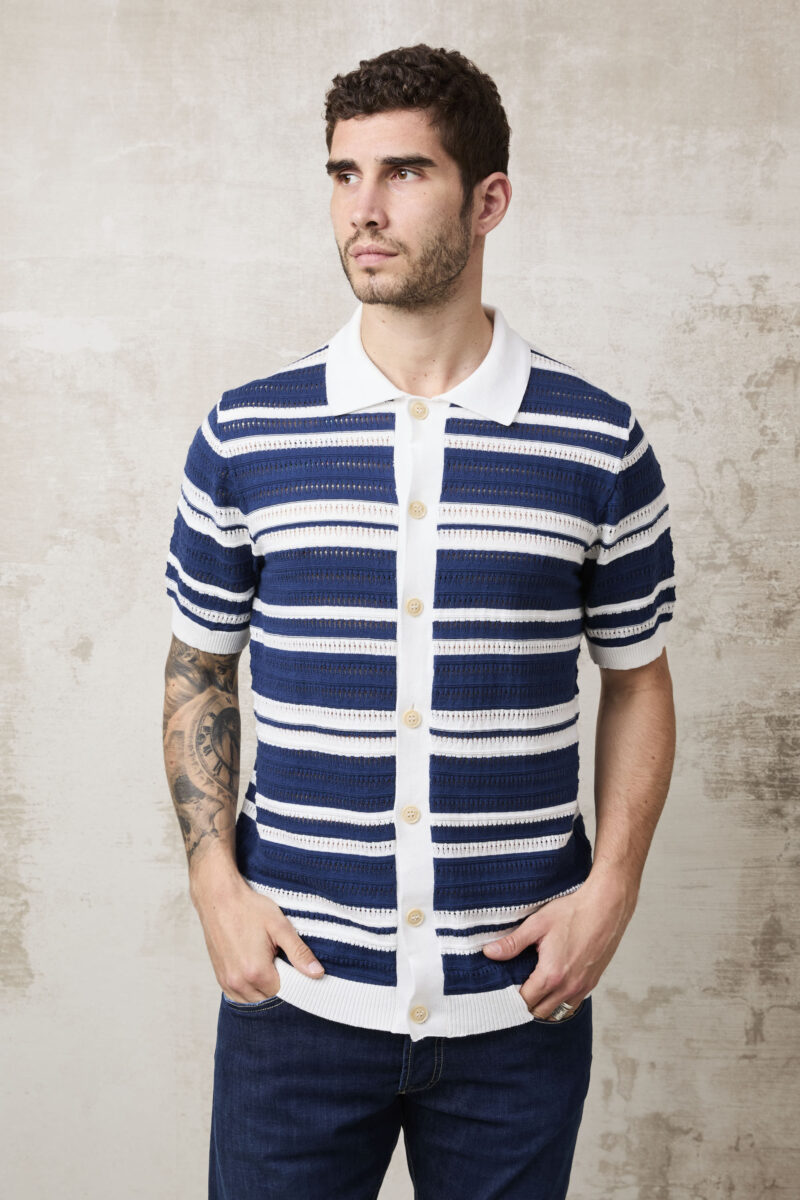 pvnk 1496 Men's Blue Striped Cardigan - Stylish & Comfortable Knitwear - Image 3